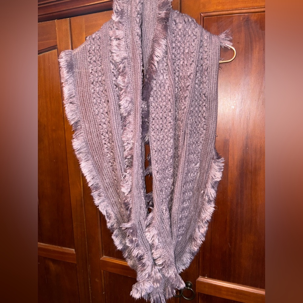 Fringed Knit Shawl in Dusty Pinkish Purple